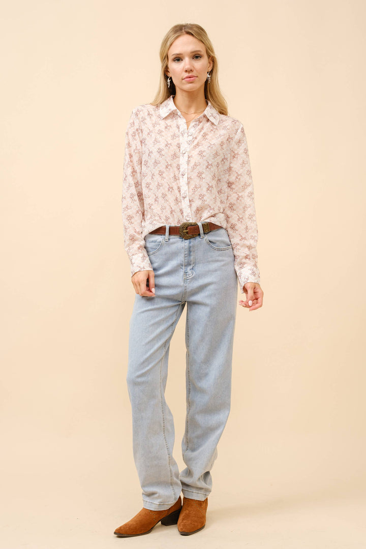 23173T - Chiffon Western Print Blouse