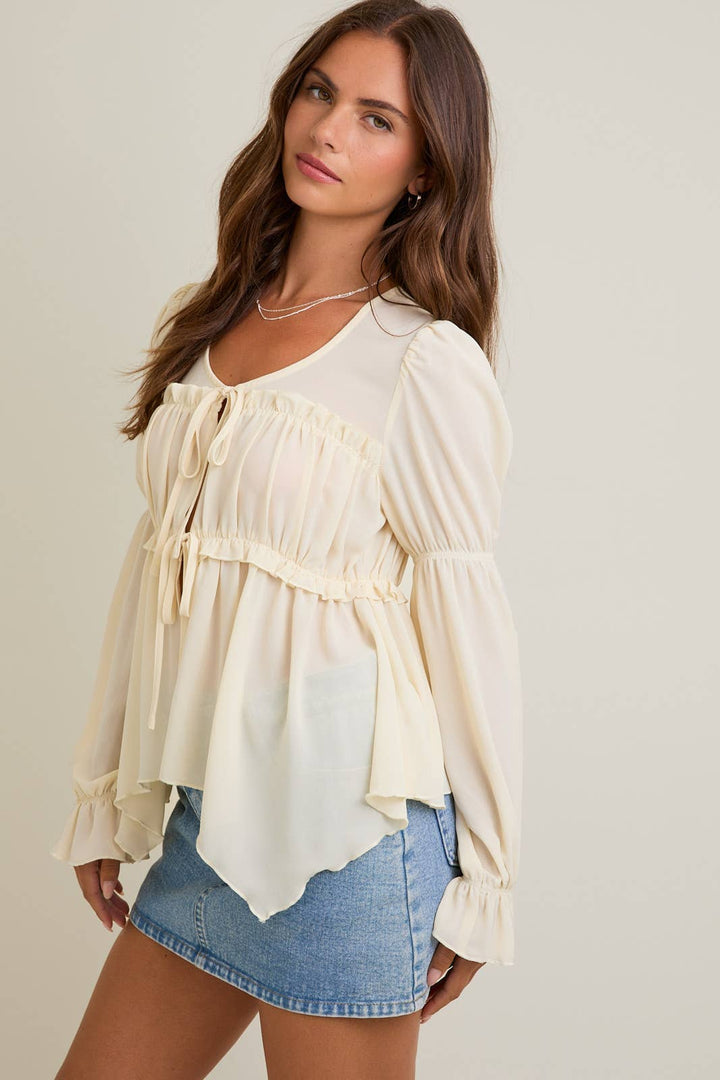 CHIFFON BLOUSE WITH FRONT RIBBON BOW TIE