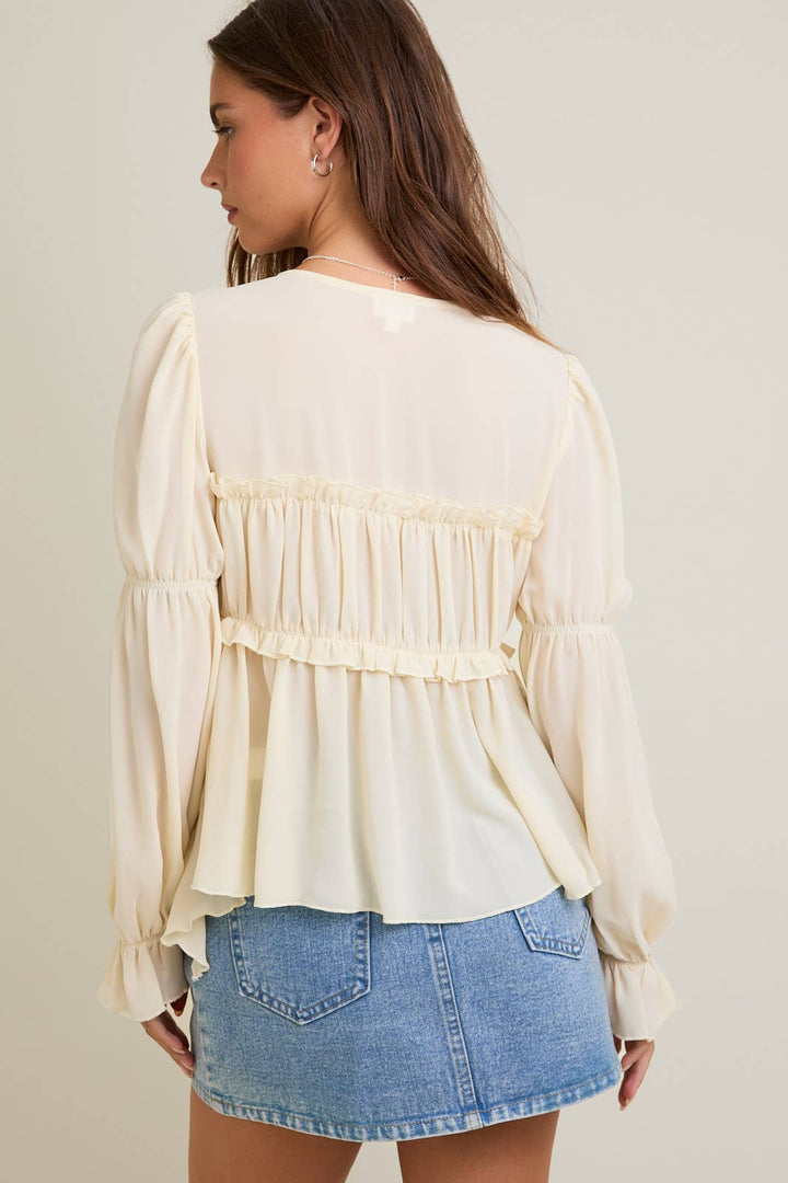 CHIFFON BLOUSE WITH FRONT RIBBON BOW TIE