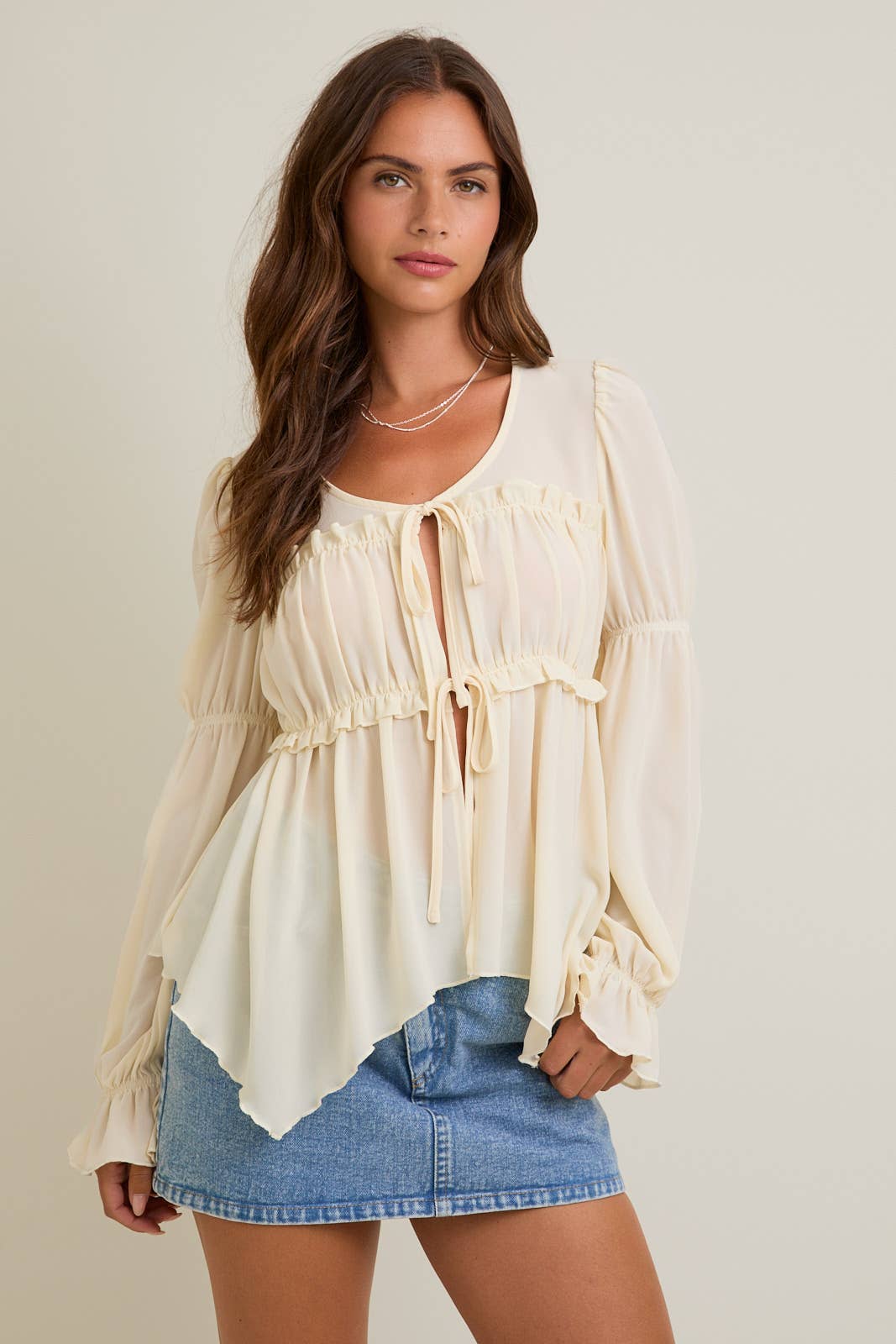 CHIFFON BLOUSE WITH FRONT RIBBON BOW TIE