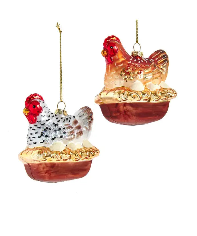 3.75" Glass Chicken Ornament 2 Assorted