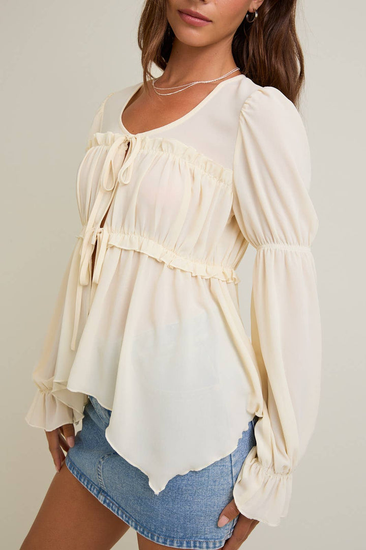 CHIFFON BLOUSE WITH FRONT RIBBON BOW TIE