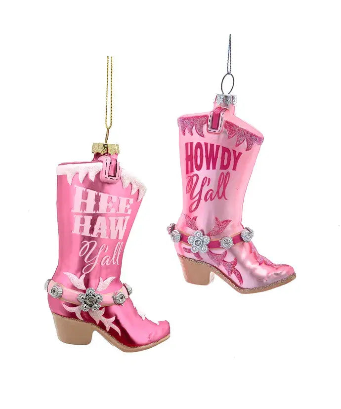 5" Glass Pink Cowgirl Boots Ornament 2 Assorted
