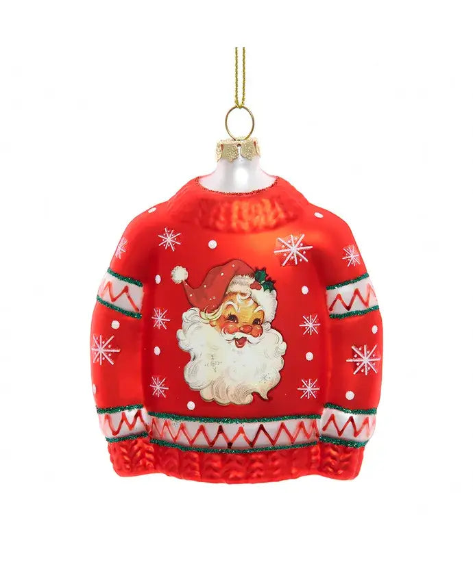 4" Glass Santa Sweater Ornament