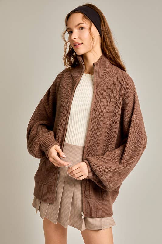 ZIP UP OVERSIZED SWEATER CARDIGAN