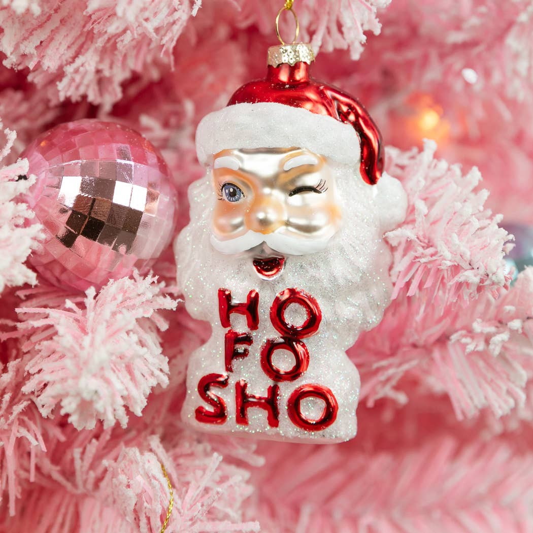 Ho Fo Sho - Winking Santa Glass Ornament, Holiday Gift