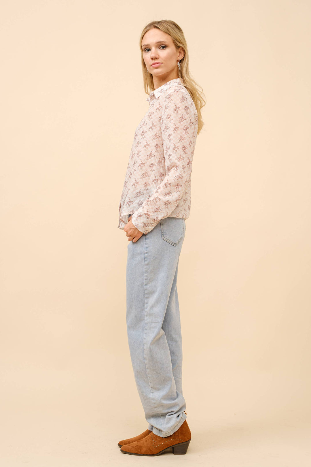 23173T - Chiffon Western Print Blouse