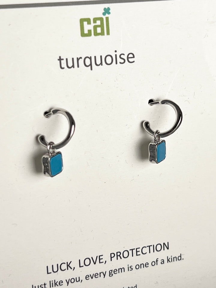 Silver Gem Earrings Turquoise “Luck, Love, Protection” by CAI