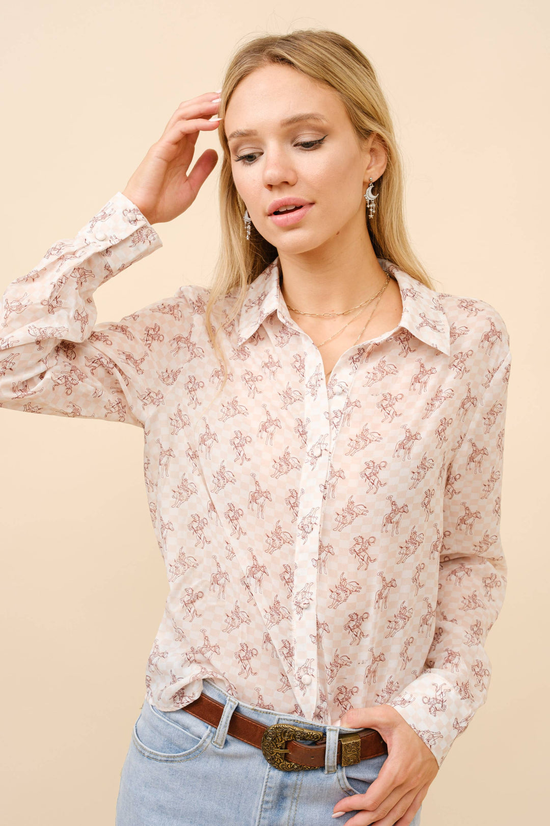 23173T - Chiffon Western Print Blouse