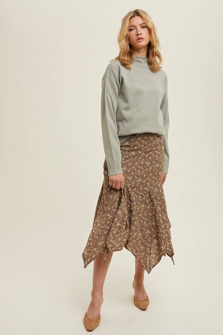 FLORAL HANDKERCHIEF MIDI SKIRT / WL24-8935