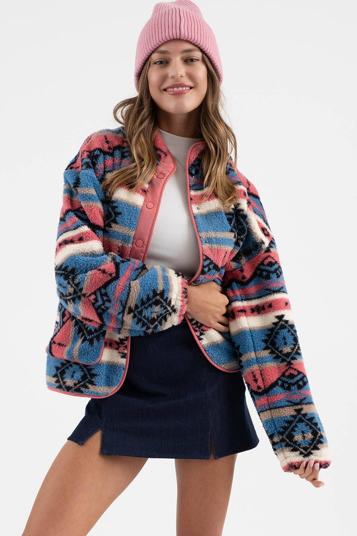 TRIBAL PRINT FLEECE JACKET