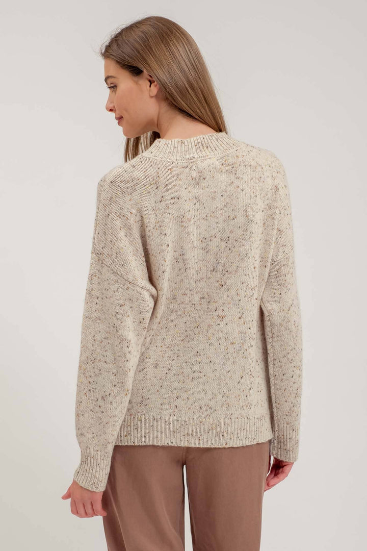 SPECKLE KNIT MOCK NECK LONG SLEEVE SWEATER