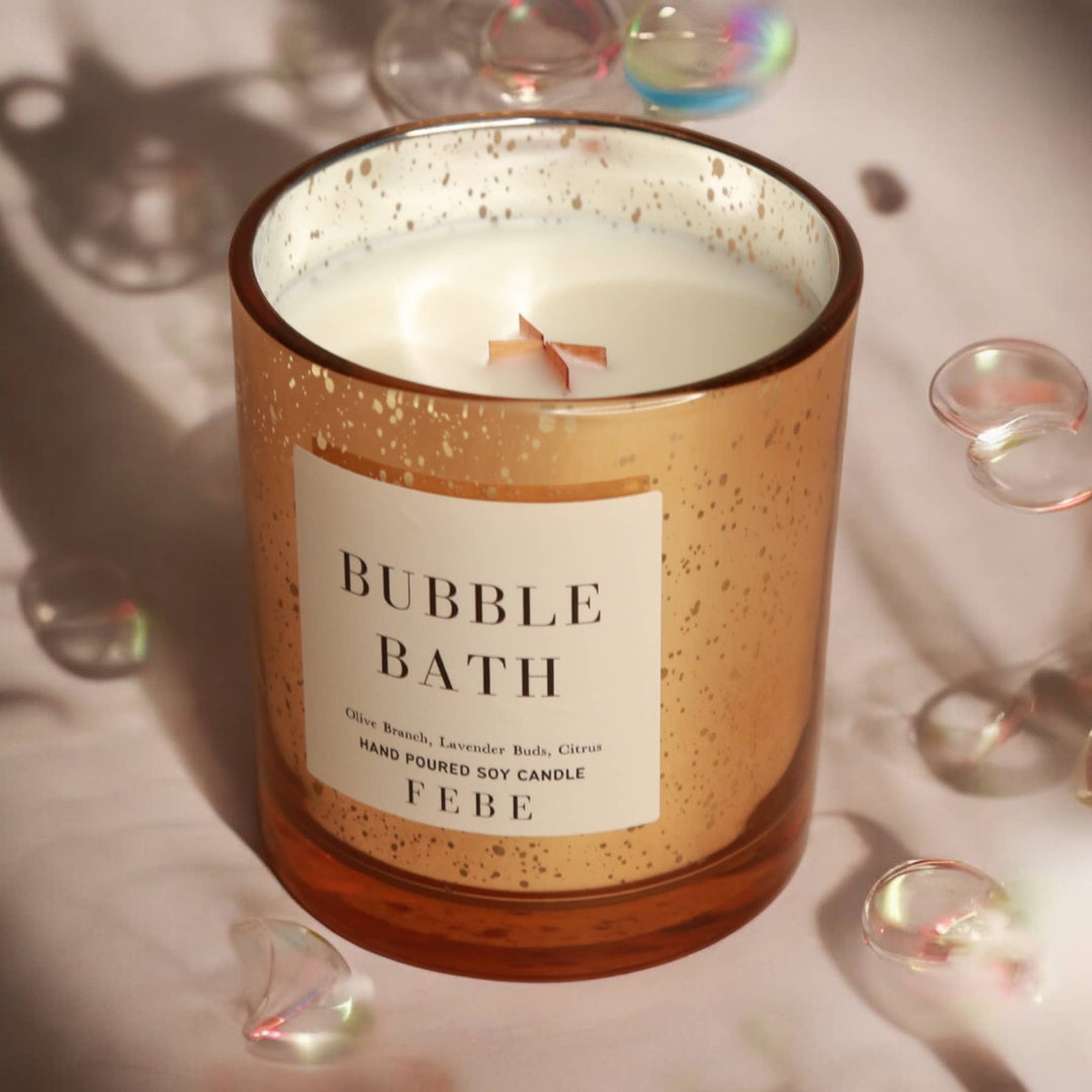 Bubble Bath - Lavender + Olive Branch 7oz Gold Glass Candle