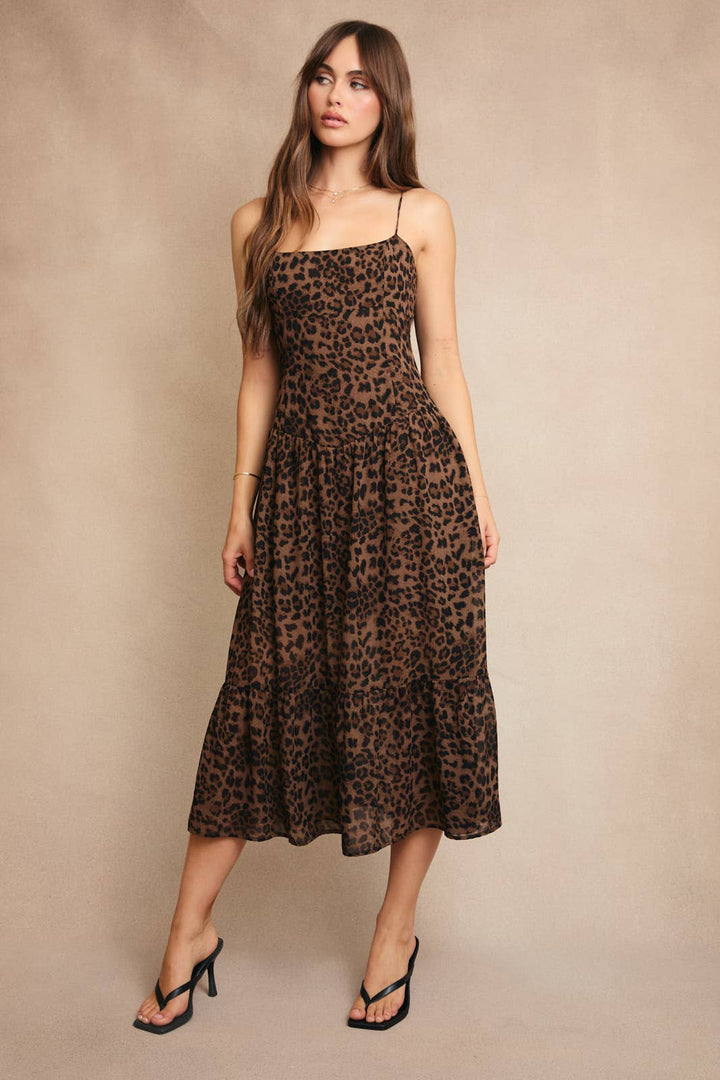 ANIMAL PRINT SPAGHETTI MAXI DRESS