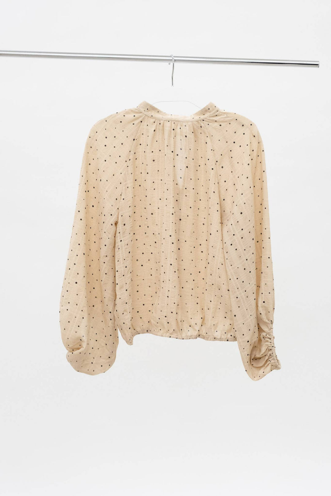 POLKA DOT RAGLAN LONG PUFF SLEEVE BLOUSE