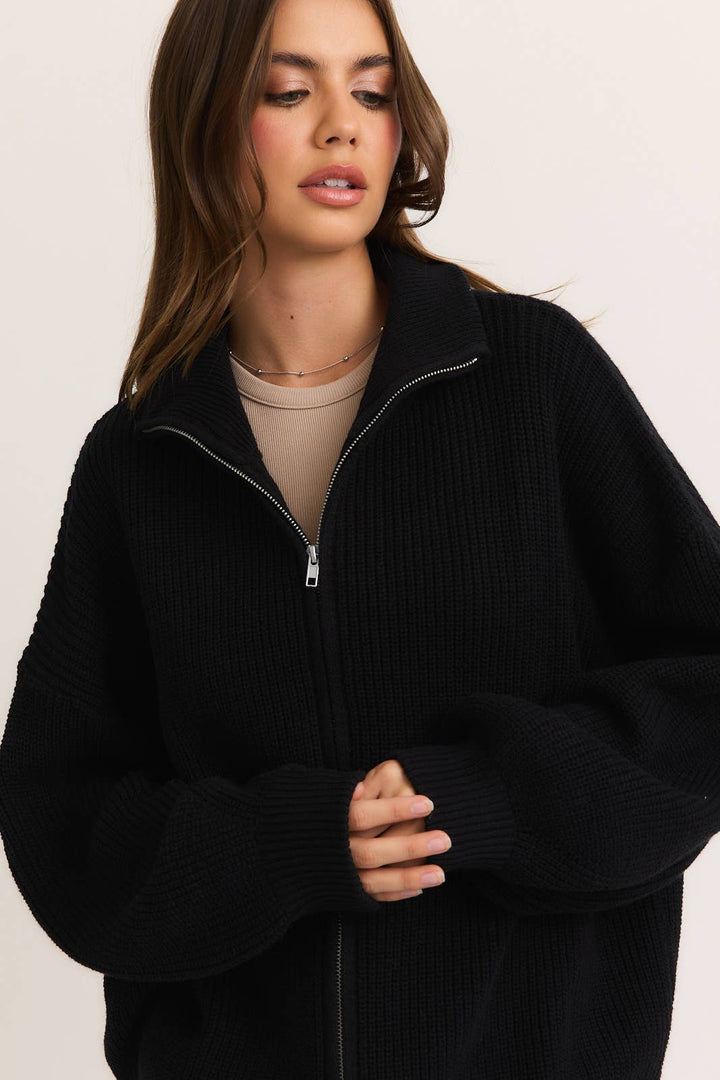 ZIP UP OVERSIZED SWEATER CARDIGAN