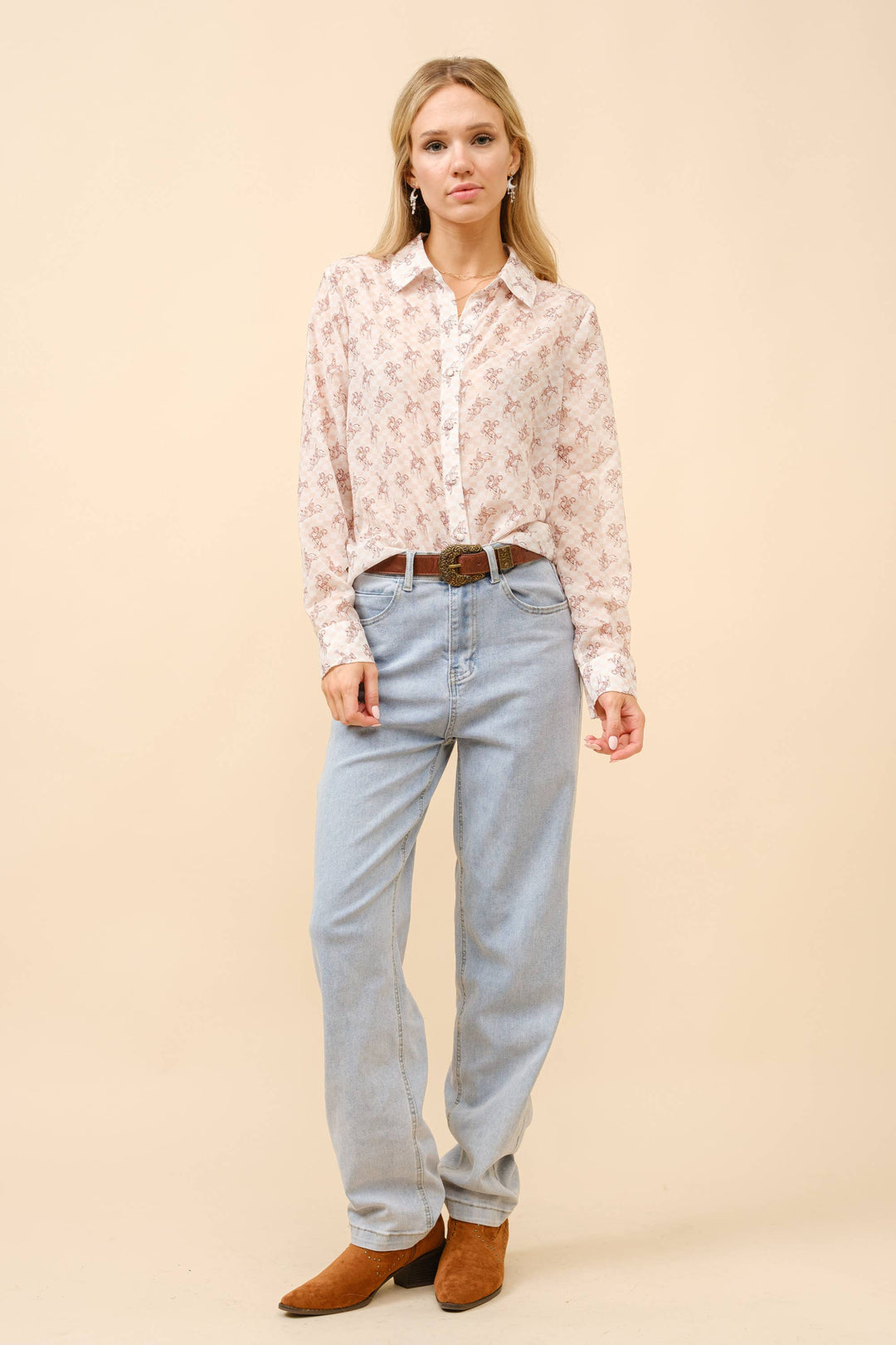 23173T - Chiffon Western Print Blouse