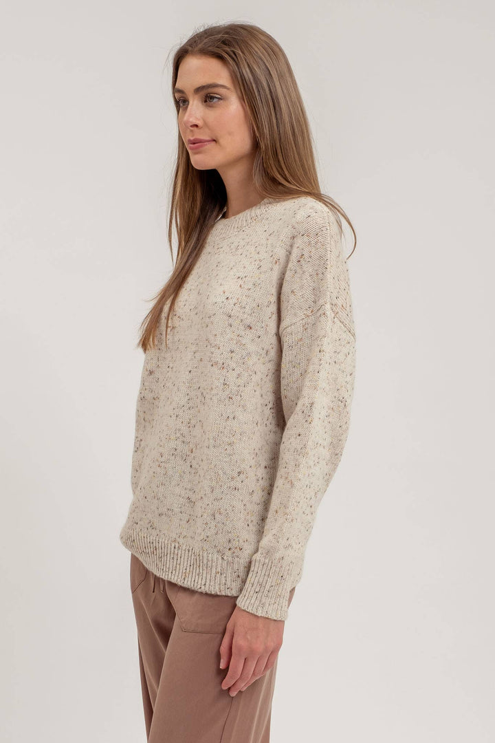 SPECKLE KNIT MOCK NECK LONG SLEEVE SWEATER