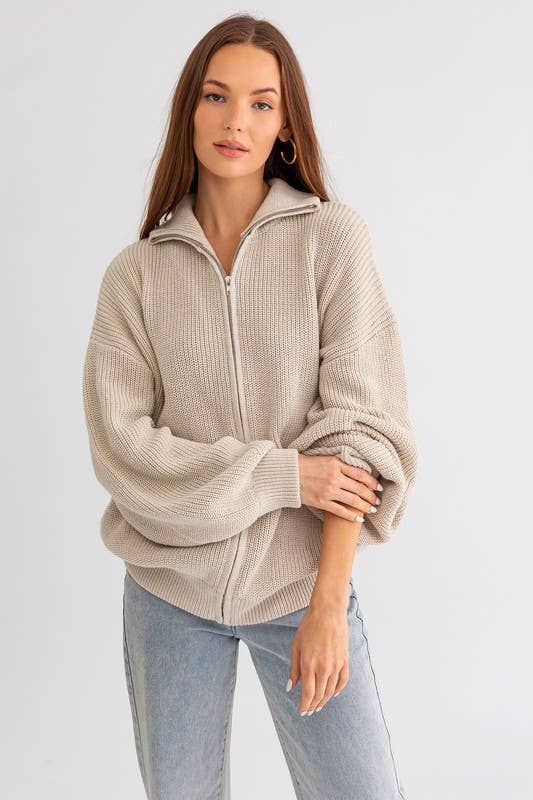 ZIP UP OVERSIZED SWEATER CARDIGAN