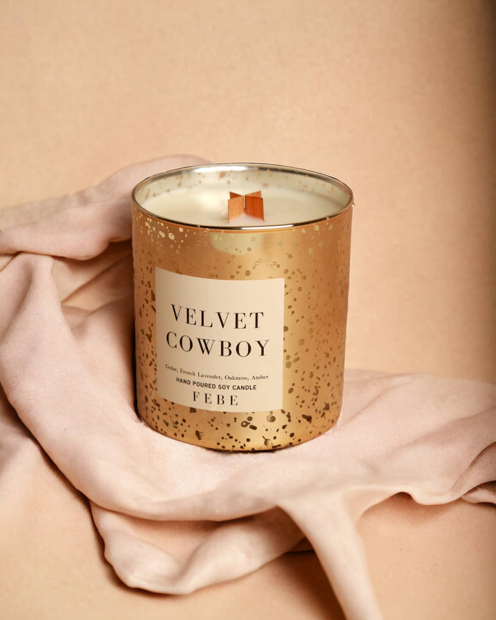 Velvet Cowboy - Cedarwood + Lavender 10 oz Gold Glass Candle