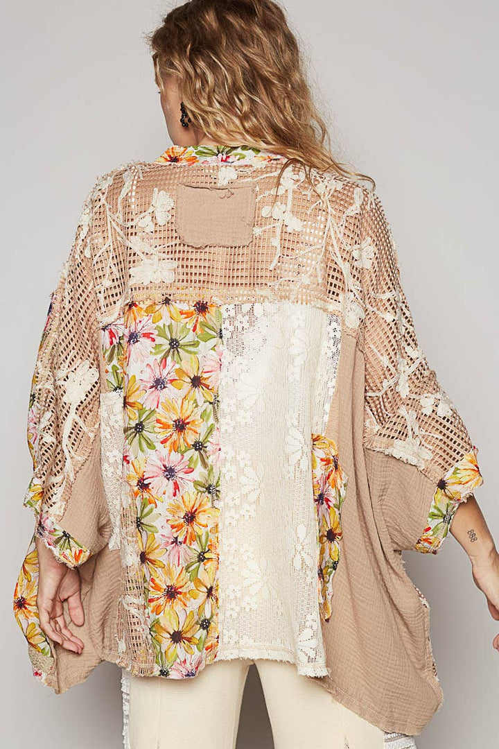 Oversized floral pattern double gauze cardigan SALE