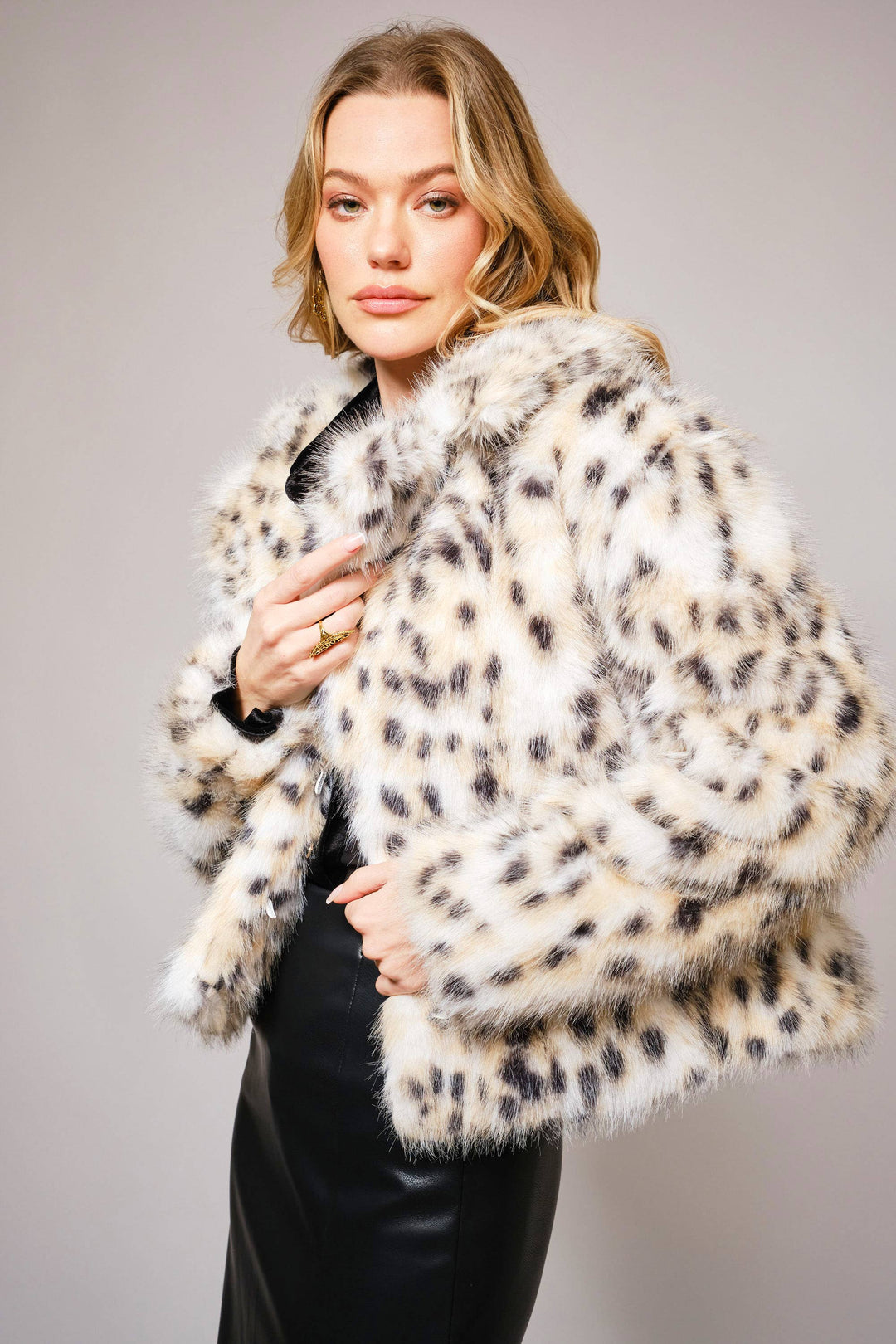 Leopard Faux Fur Collared Crop Jacket