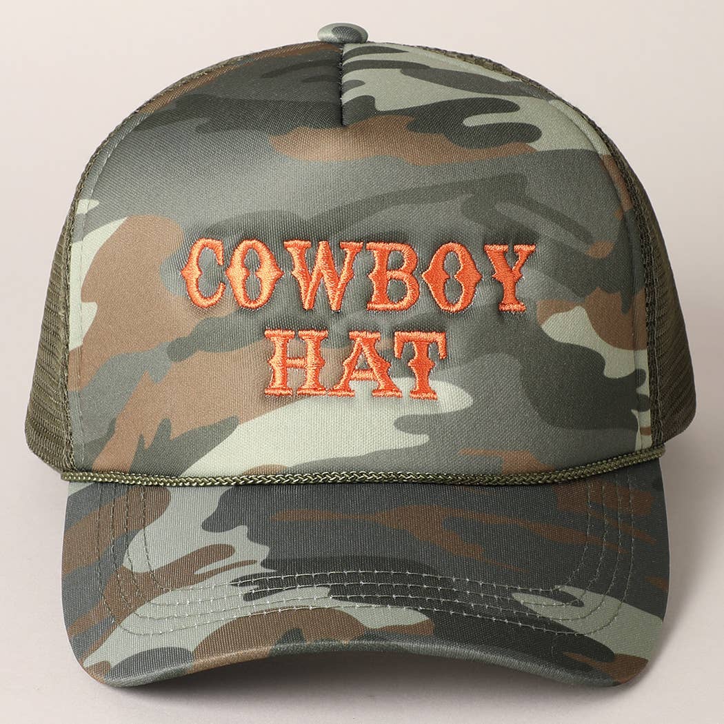 Cowboy Hat Embroidered Mesh Back Trucker Cap