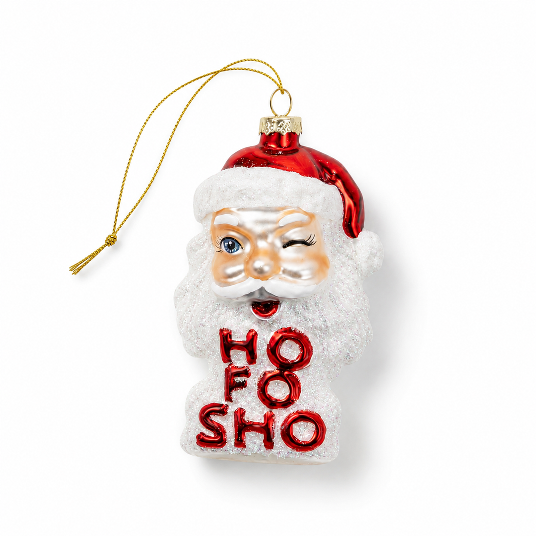 Ho Fo Sho - Winking Santa Glass Ornament, Holiday Gift