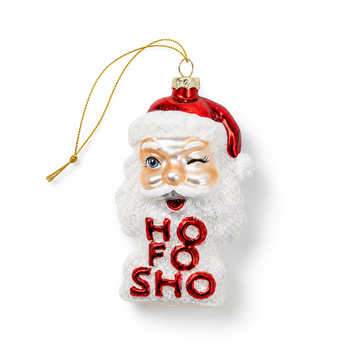 Ho Fo Sho - Winking Santa Glass Ornament, Holiday Gift