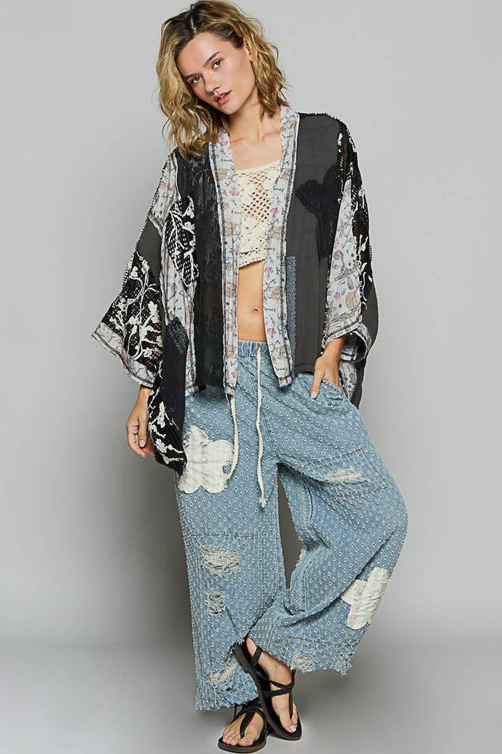 Oversized floral pattern double gauze cardigan SALE