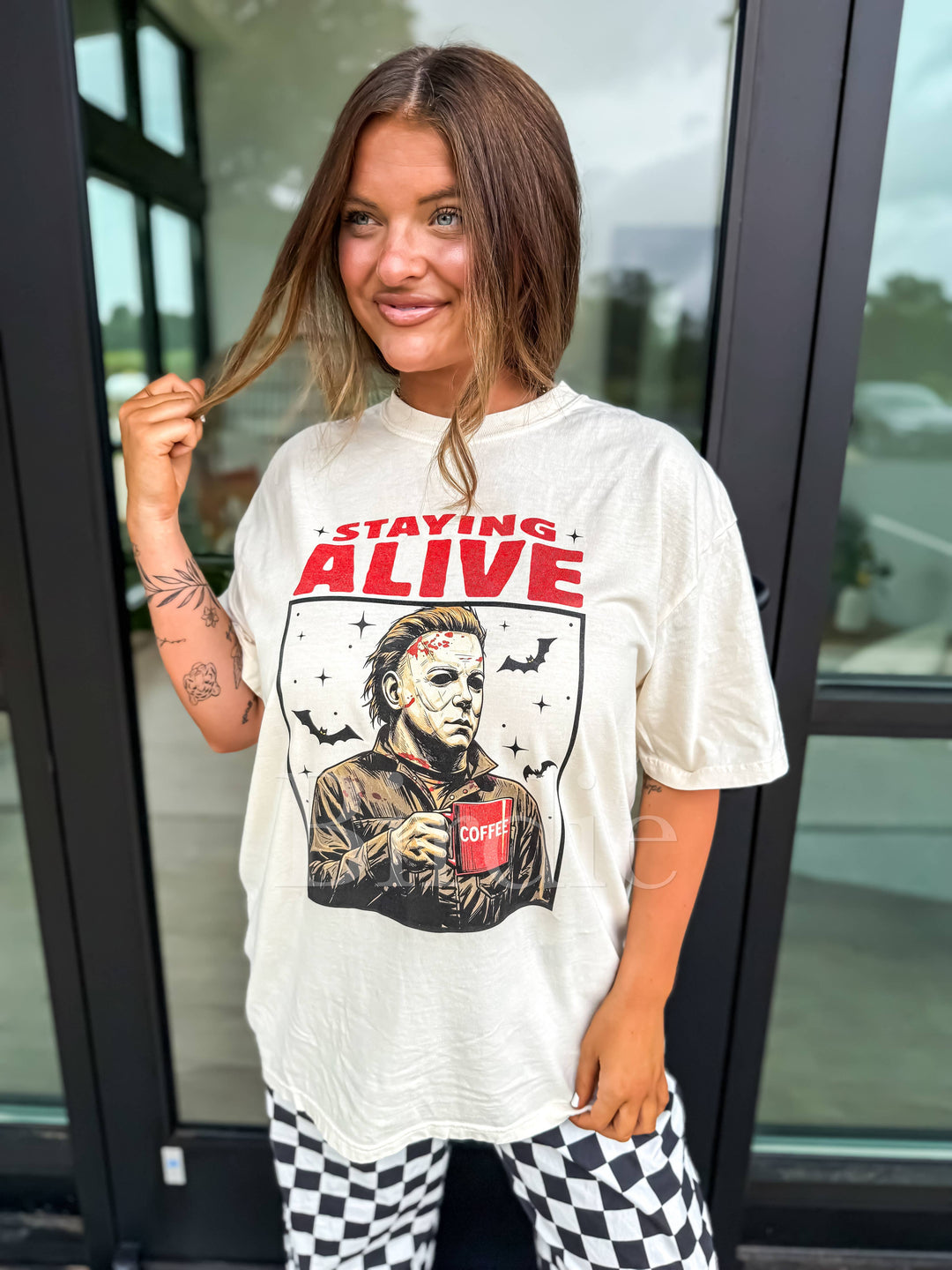 Halloween Staying Alive Graphic Tee in Ivory