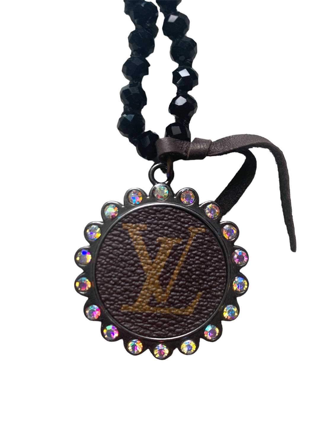 Glossy Black LV Upcycled Necklace