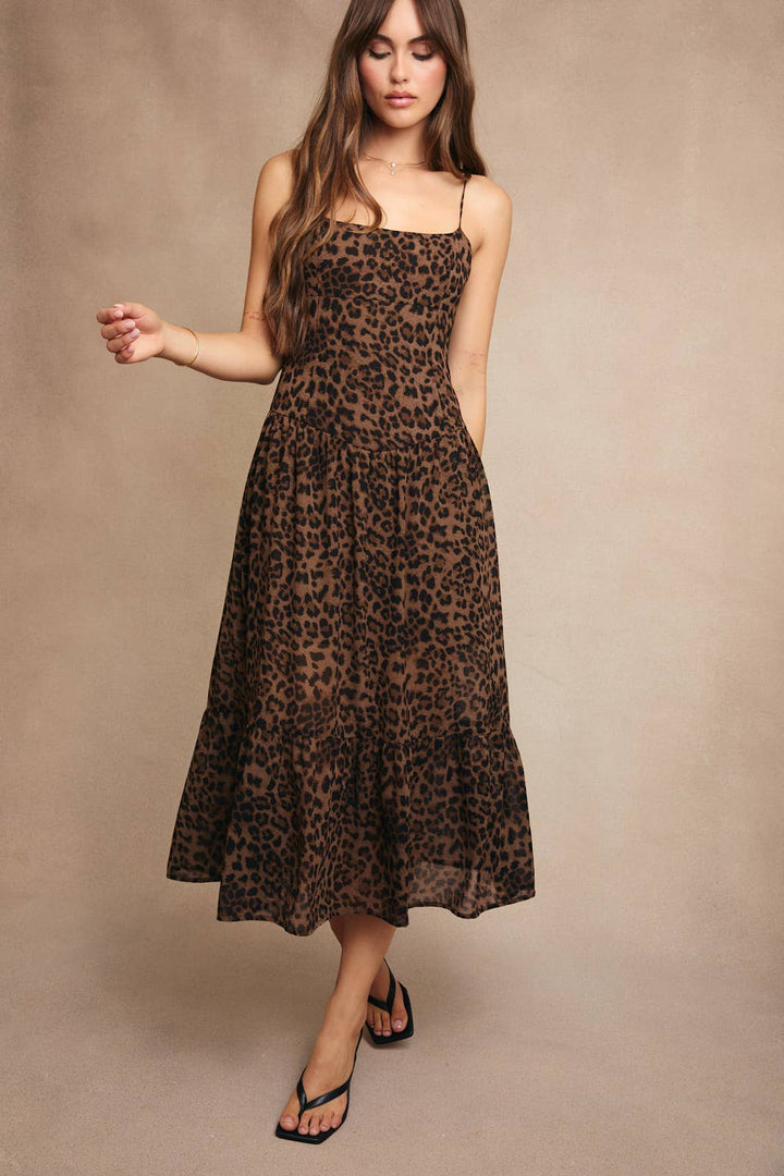 ANIMAL PRINT SPAGHETTI MAXI DRESS