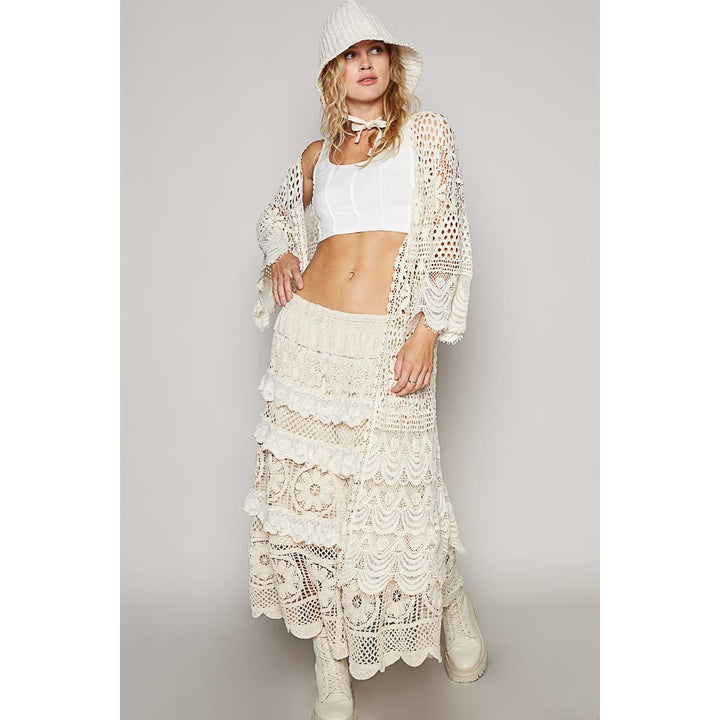 Crochet bell sleeve long open cardigan