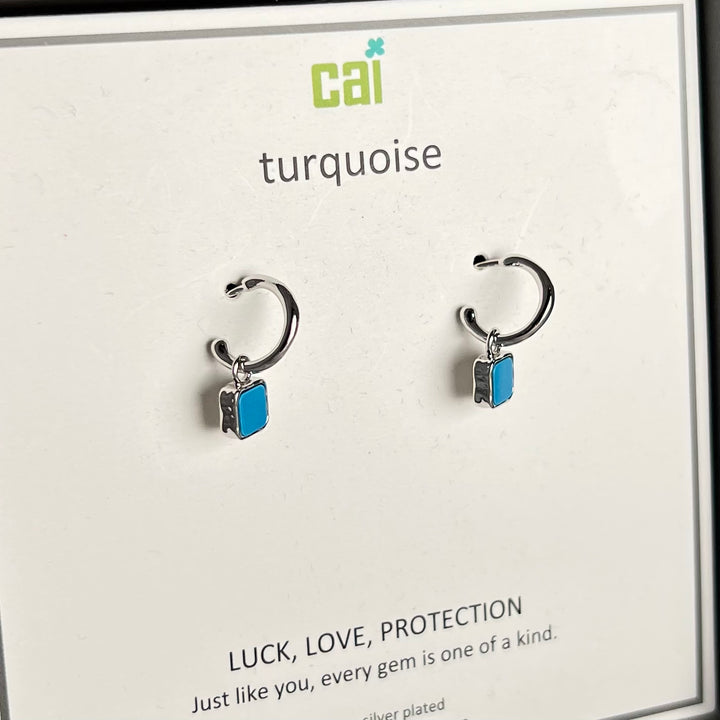 Silver Gem Earrings Turquoise “Luck, Love, Protection” by CAI