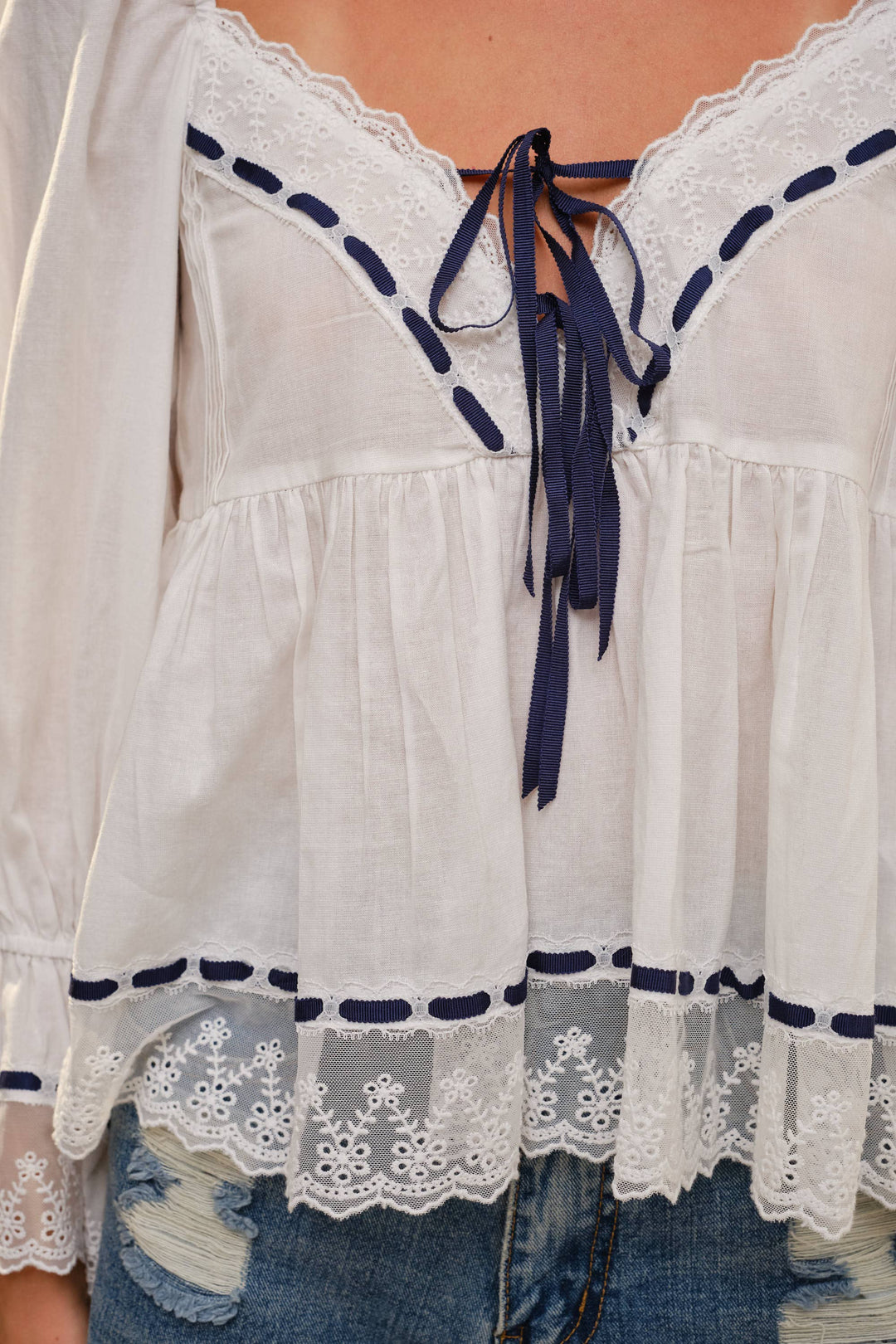 Lace Trim Peasant Blouse