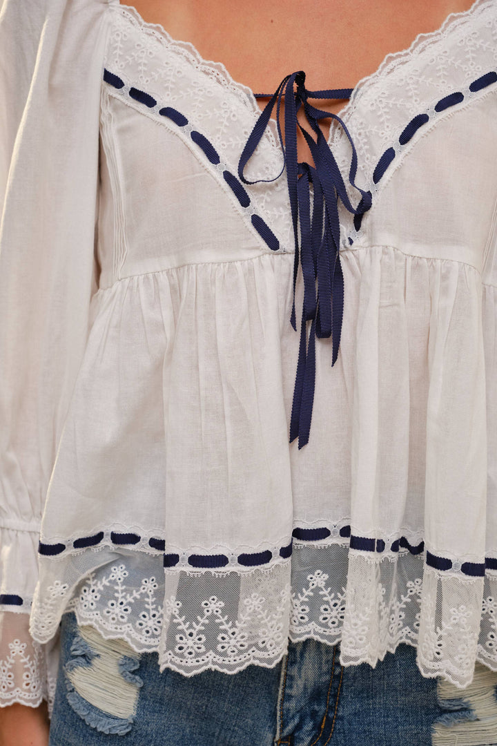 Lace Trim Peasant Blouse