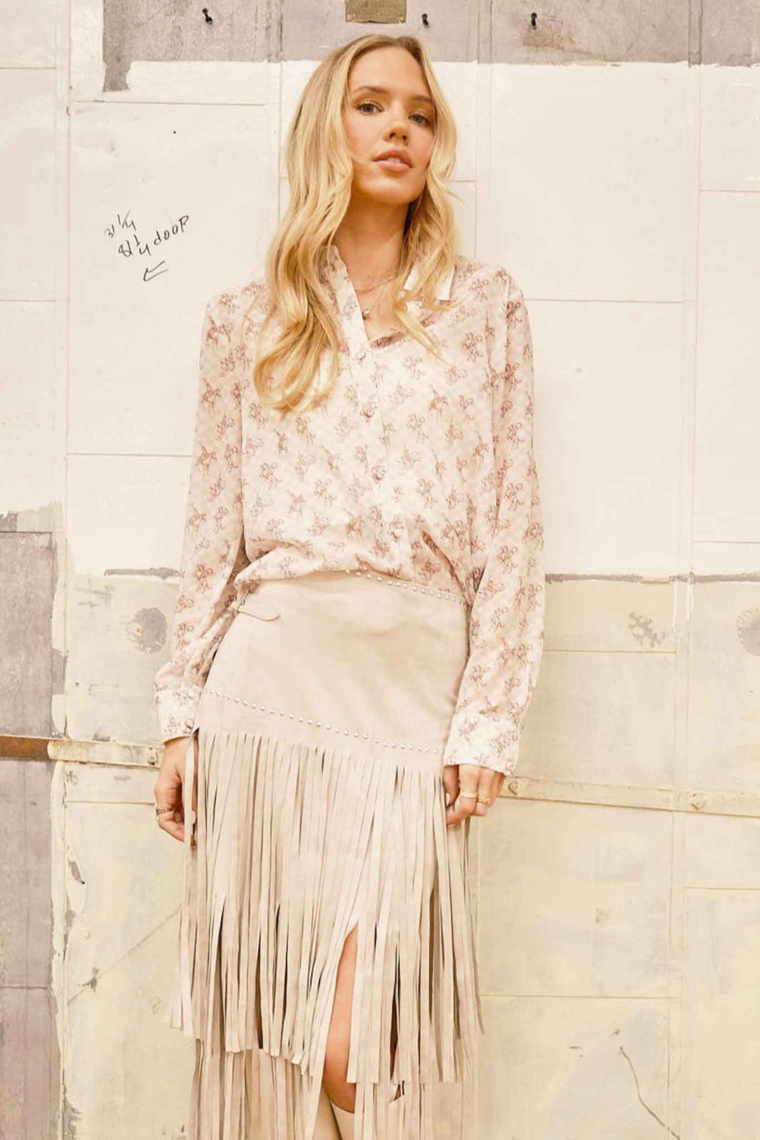 23173T - Chiffon Western Print Blouse