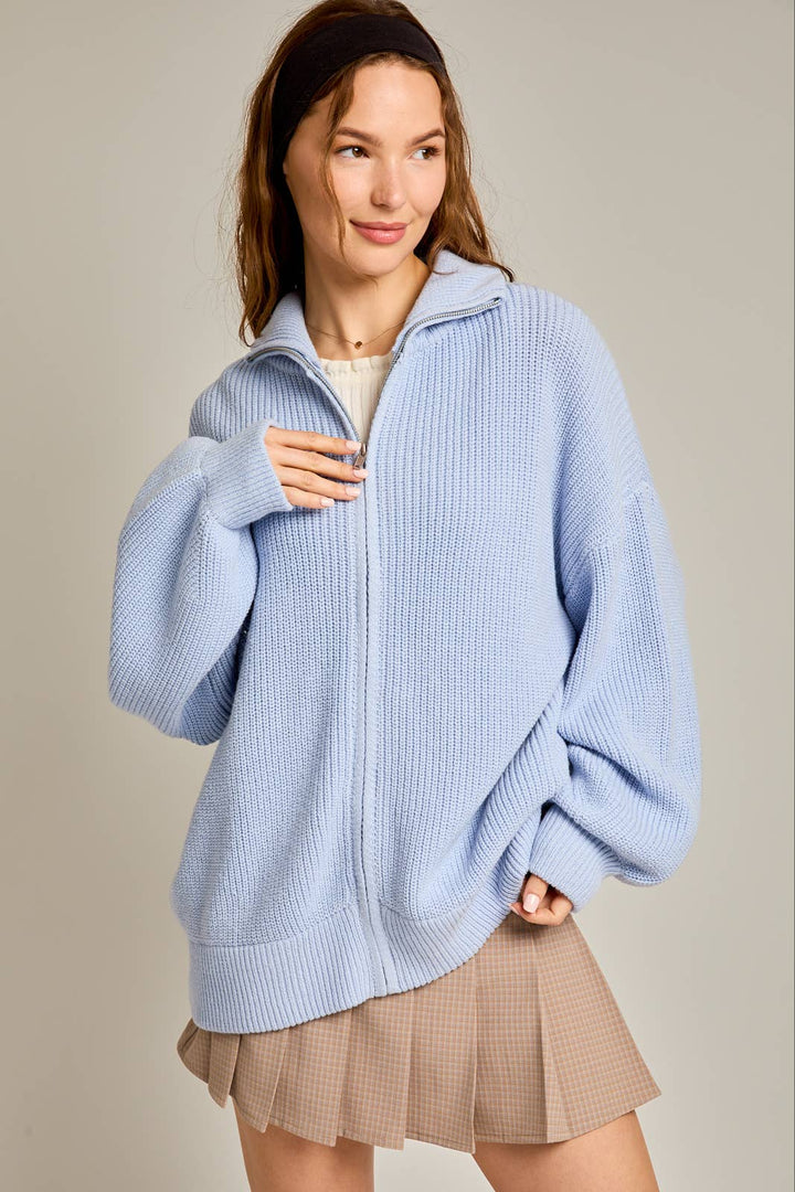 ZIP UP OVERSIZED SWEATER CARDIGAN