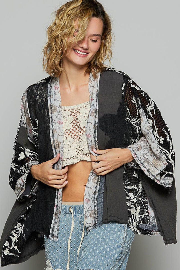 Oversized floral pattern double gauze cardigan SALE