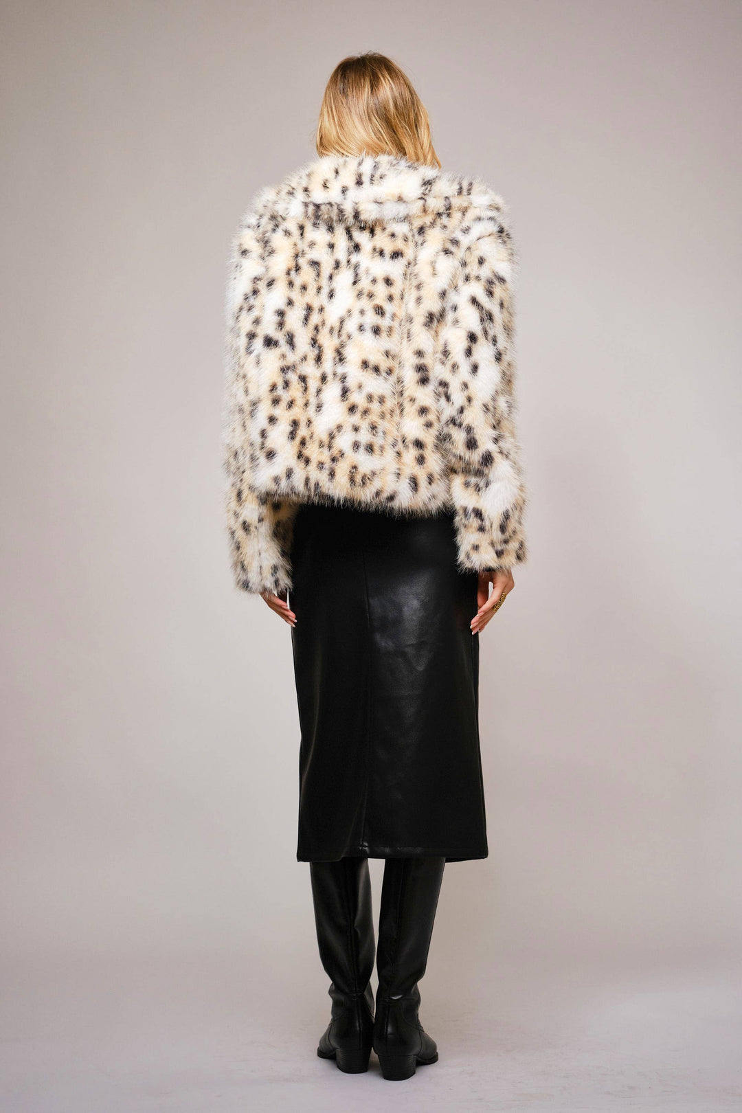 Leopard Faux Fur Collared Crop Jacket