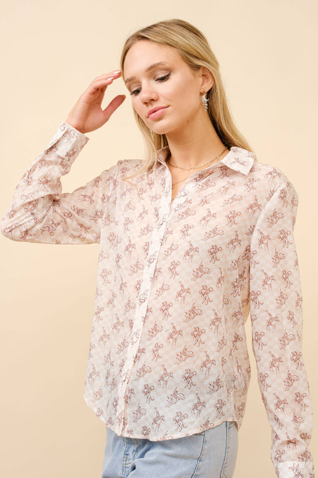 23173T - Chiffon Western Print Blouse