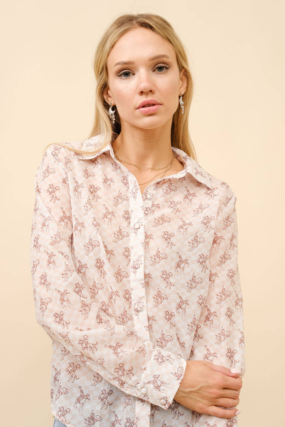 23173T - Chiffon Western Print Blouse