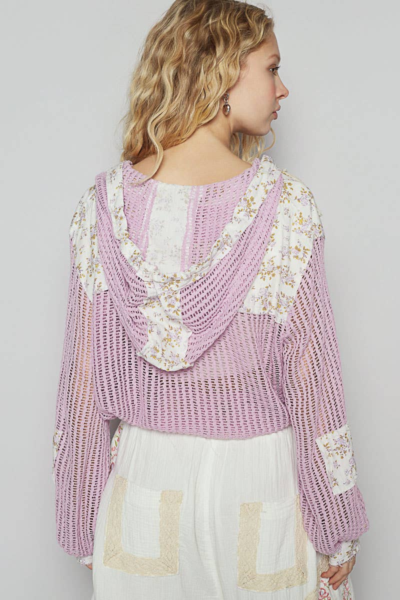 Vintage washed floral print patch crochet jacket