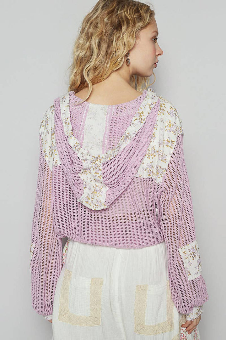 Vintage washed floral print patch crochet jacket