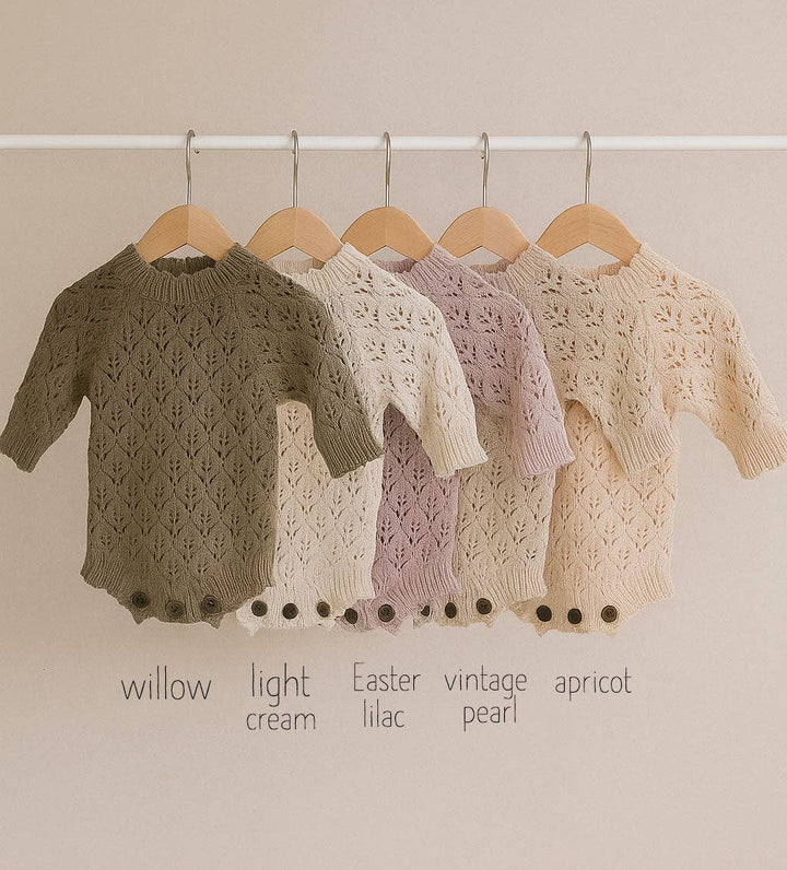 Lacy Vintage Pearl Romper + Bonnet