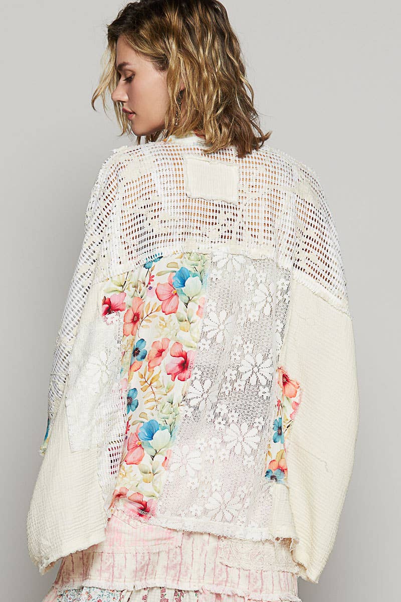 Oversized floral pattern double gauze cardigan SALE