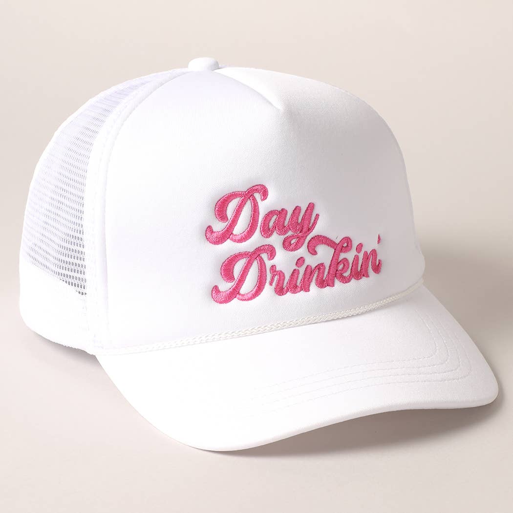 Day Drinkin Texts Embroidery Mesh Back Trucker Hat