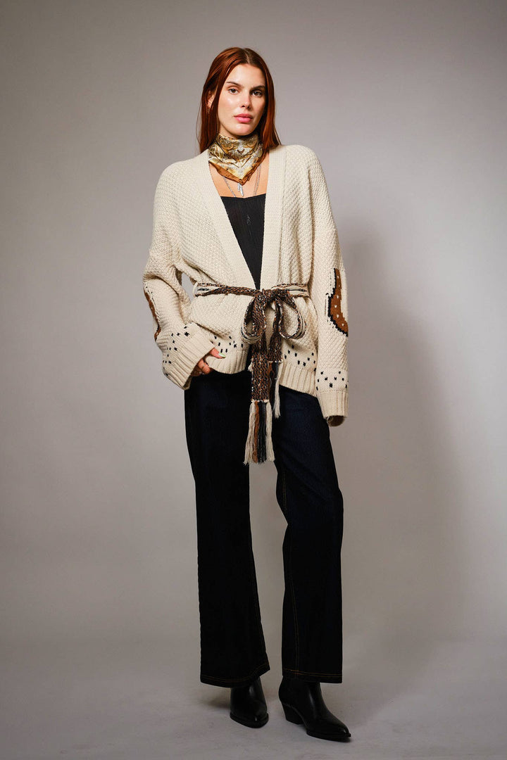 52126W - Western Horse Belted Cardigan Sweater