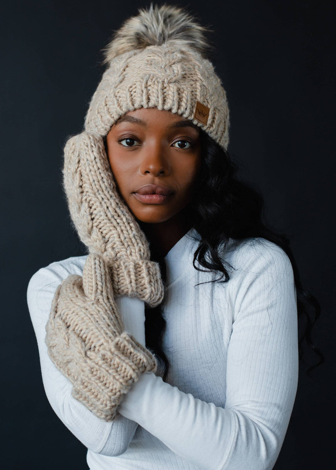 Taupe Cable Knit Mittens